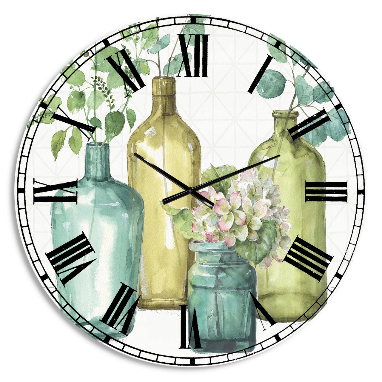 Designart 'Mixed Botanical Green Leaves Viii Farmhouse Wall Clock